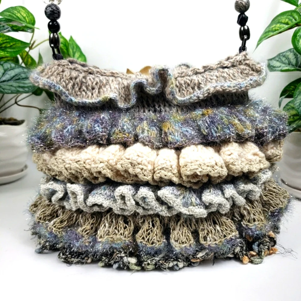 Handcrafted Crochet w/ Layers of Ruffles and a Beaded Handle Vintage Grandma